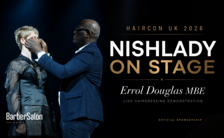 Errol Douglas MBE demonstrating hair artistry with NISHLADY at HairCon UK 2026