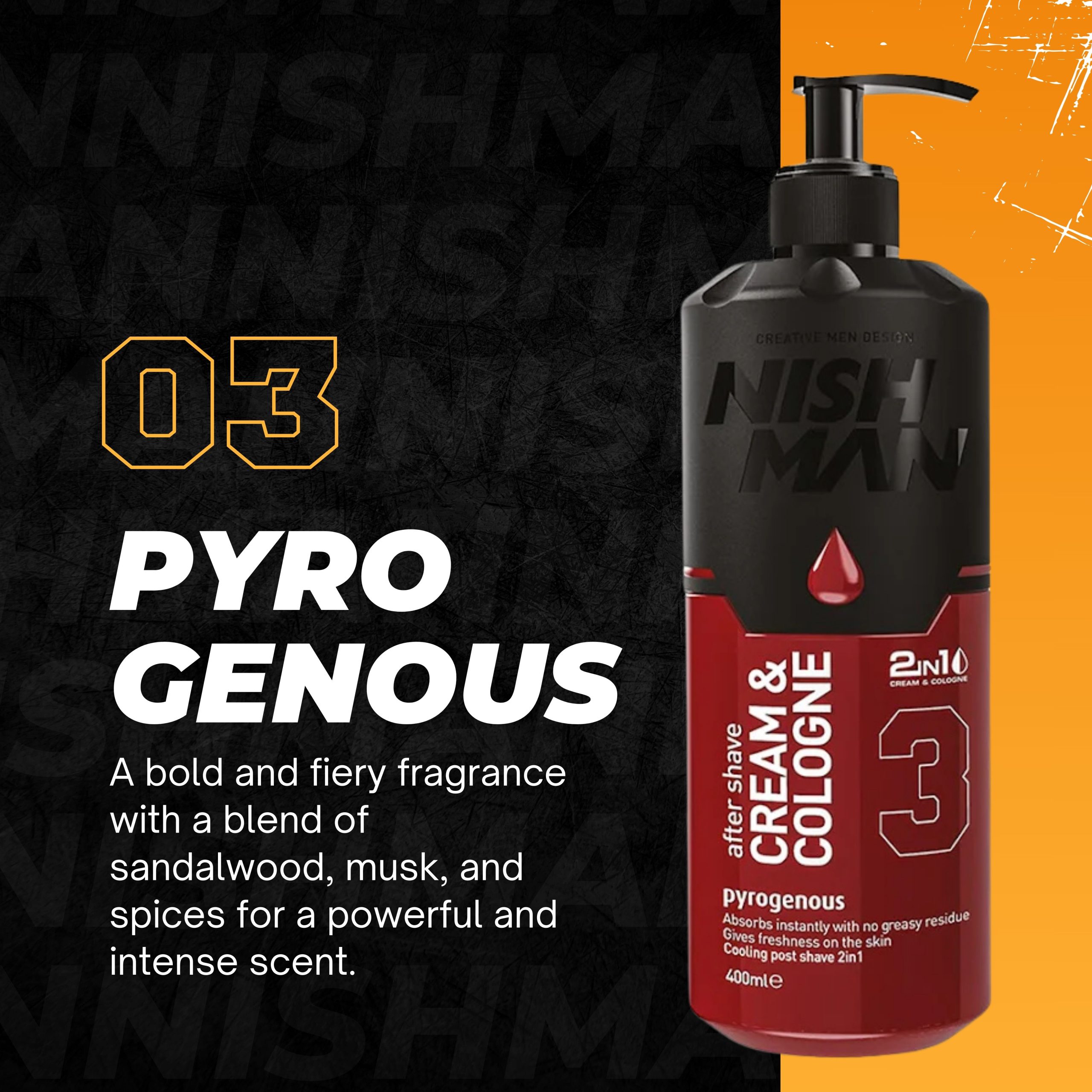 B075LNB1Z4.PT01 Nishman After Shave Cream & Cologne 2in1 Pyrogenous No.3 (400ml) - Image 2