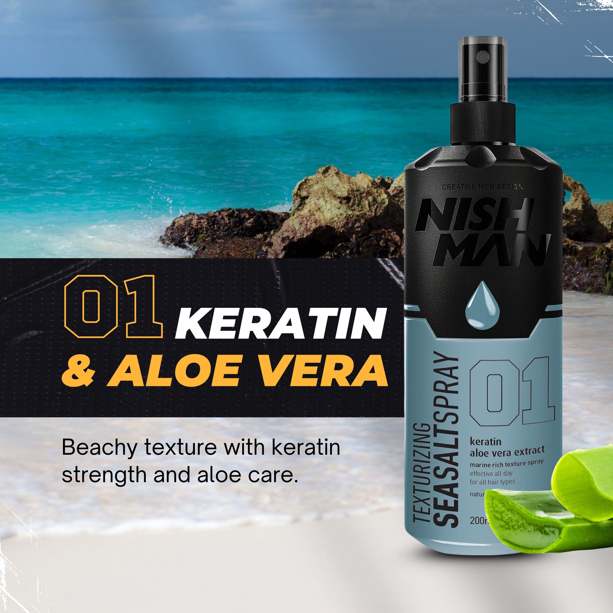 B0B31V7M9H.PT01 Nishman Sea Salt Spray | 01 (Keratin Aloe Vera Extract) - 200ml - Image 2