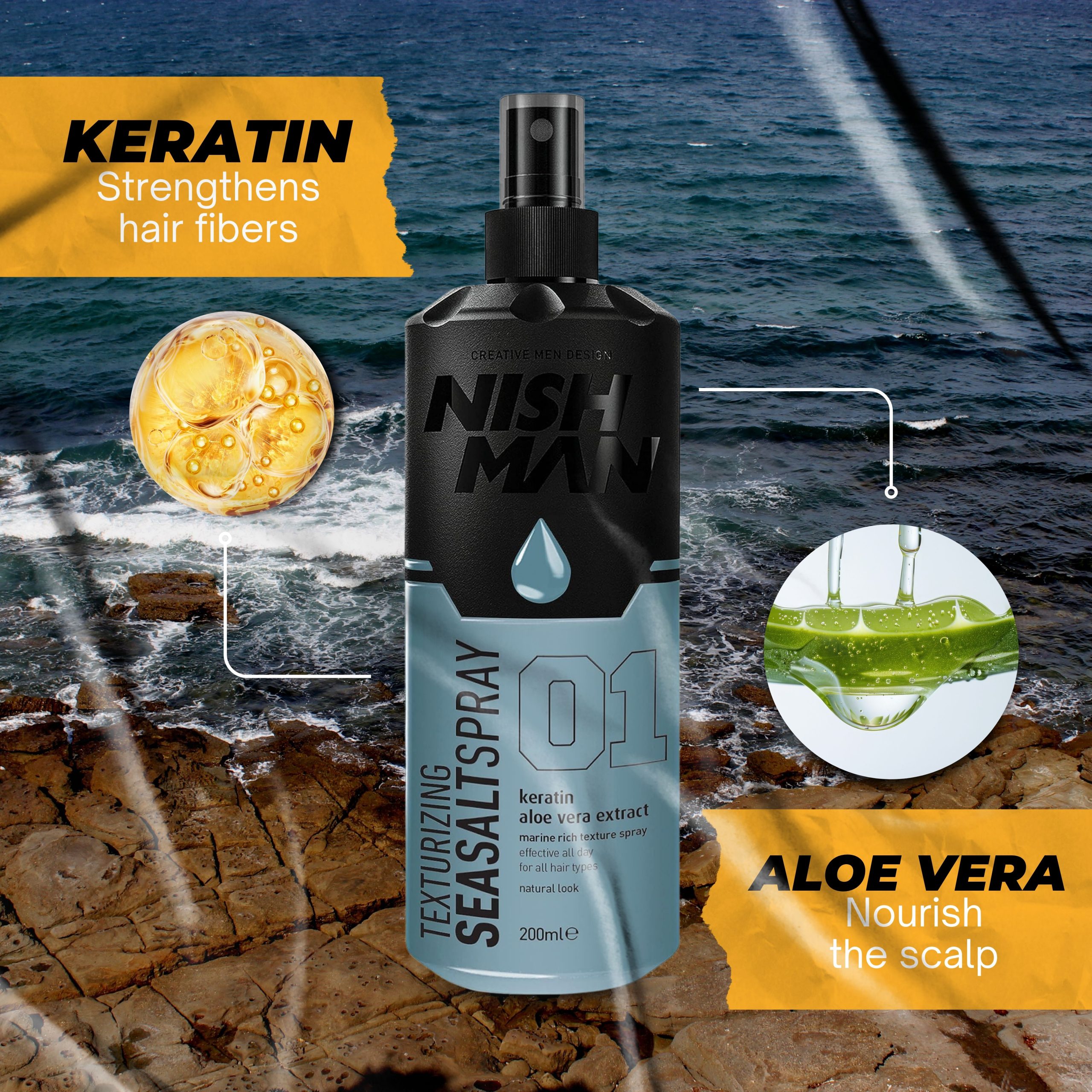 B0B31V7M9H.PT02 Nishman Sea Salt Spray | 01 (Keratin Aloe Vera Extract) - 200ml - Image 3