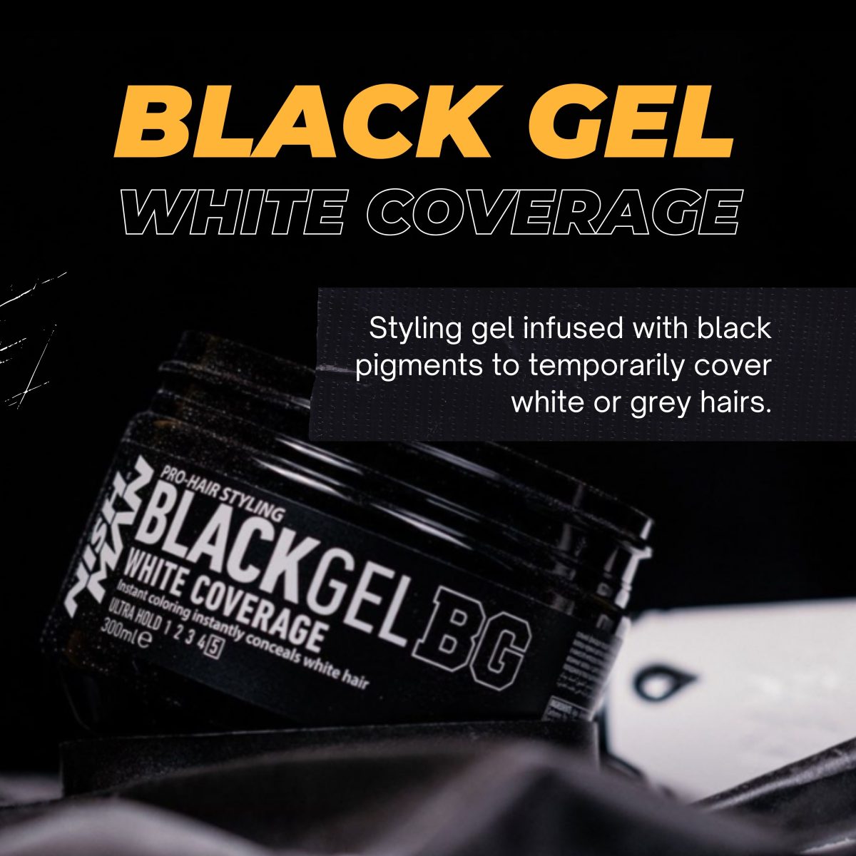 Nishman Ultra Hold Hair Styling Black Gel - White Coverage 300 ml - Image 2