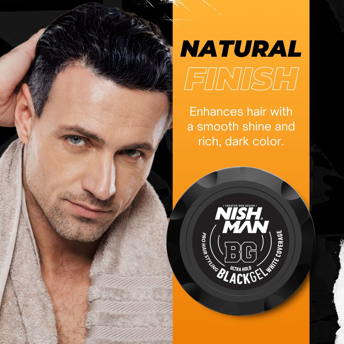 Nishman Ultra Hold Hair Styling Black Gel - White Coverage 300 ml - Image 3